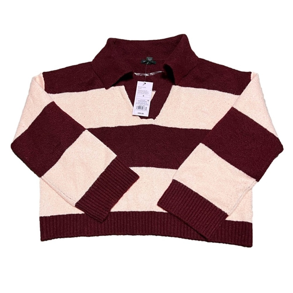 Wild Fable Maroon & Pink Striped Slouchy Collared Pullover Sweater Women’s Sz S - Picture 7 of 12
